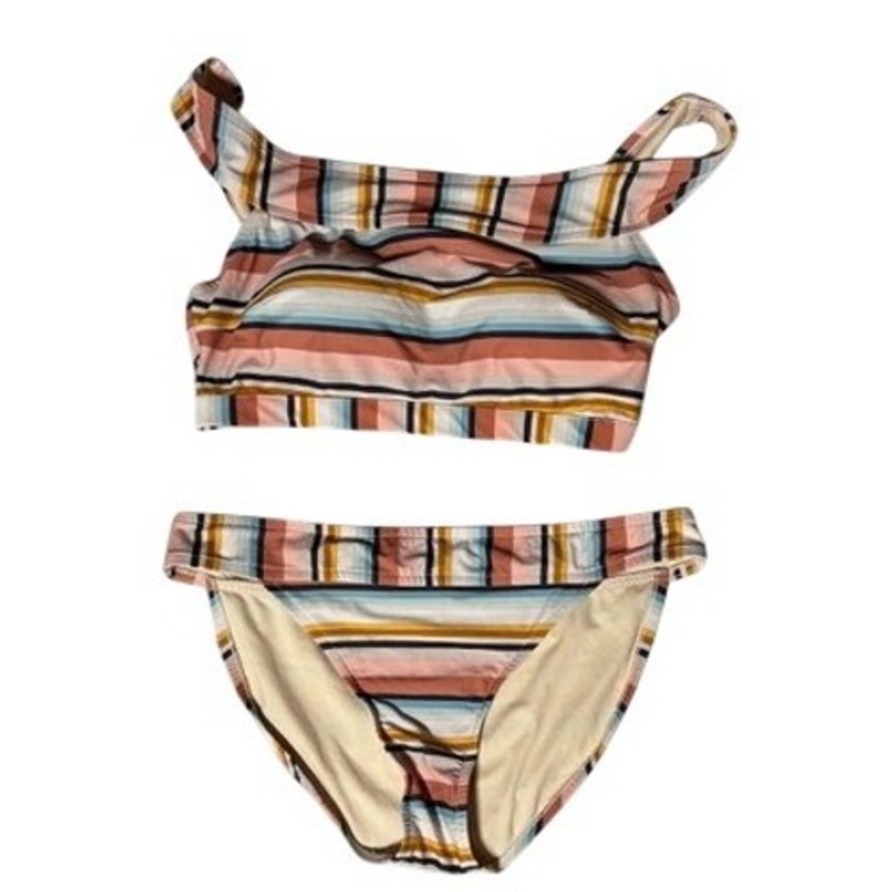 Swimsuits‎ for All Bikini Set L Multi-Color Pink Striped Off-Shoulder 2-Piece